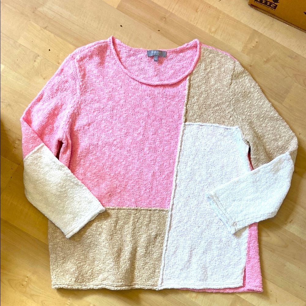 Color Block Sweater in Pink, White, and Tan by Habitat
